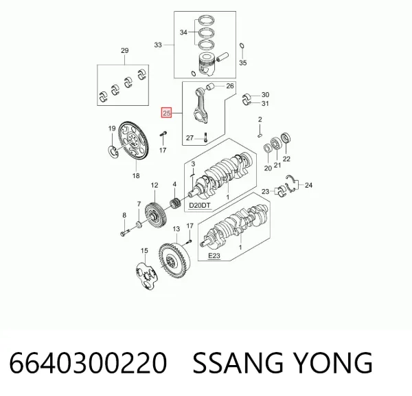 Korbowód tłoka silnika 6640300220 Ssang Yong