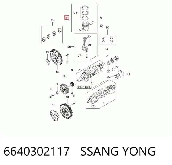 Tłok, komplet do jednego cylindru, STD SsangYong Kyron 