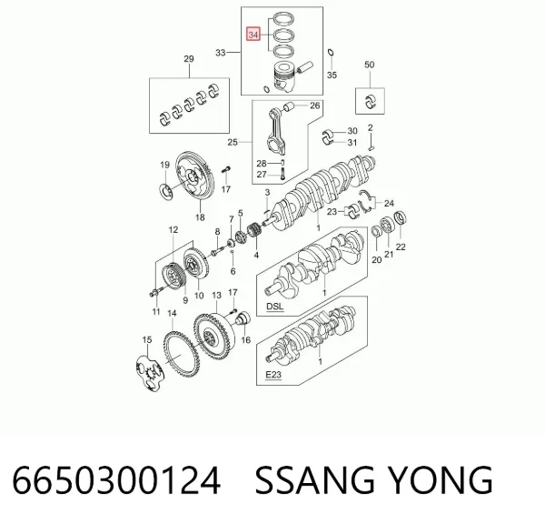 Pierścienie tłokowe na 1 cylinder, STD. 6650300124 Ssang Yong