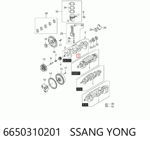 Wał korbowy silnika SsangYong Rexton W I