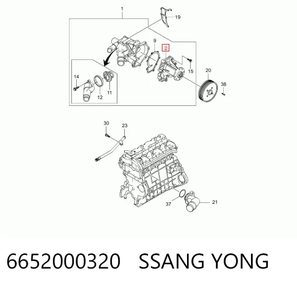 Pompa chłodząca wodna 6652000320 Ssang Yong