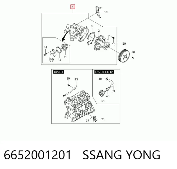 Pompa chłodząca wodna 6652001201 Ssang Yong