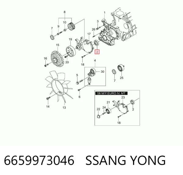 Uszczelniacz wału korbowego przedni 6659973046 Ssang Yong