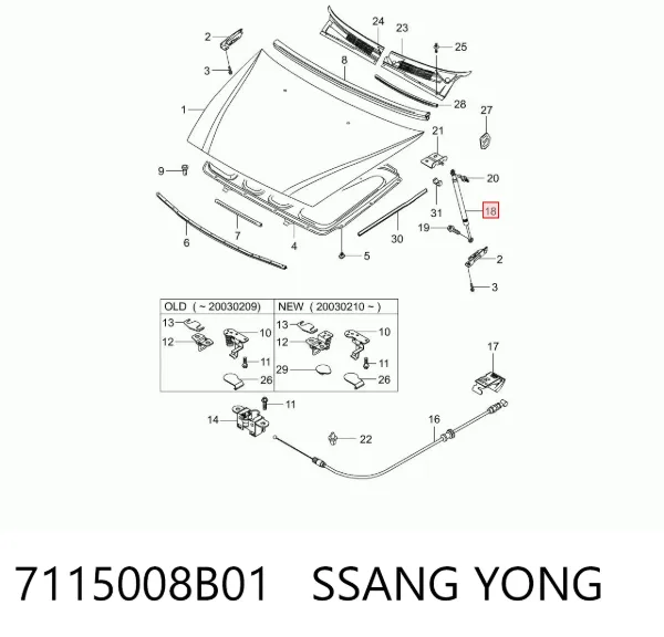 Amortyzator maski 7115008B01 Ssang Yong