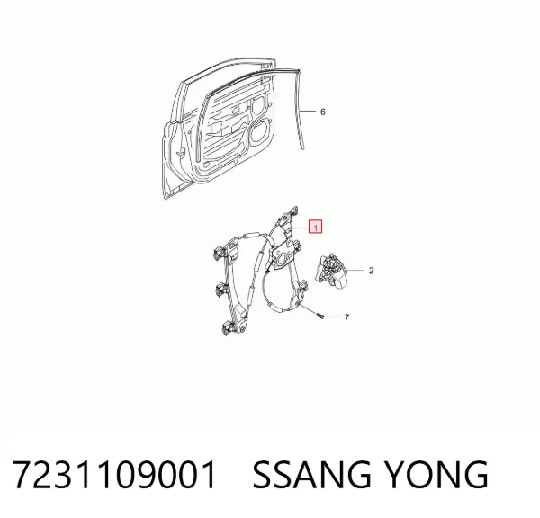 Mechanizm podnoszenia szyby drzwi przednich lewych 7231109001 Ssang Yong