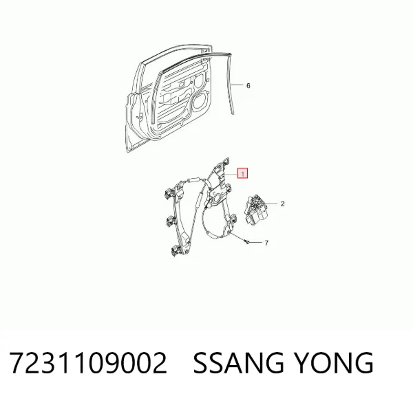 Mechanizm podnoszenia szyby drzwi przednich lewych 7231109002 Ssang Yong