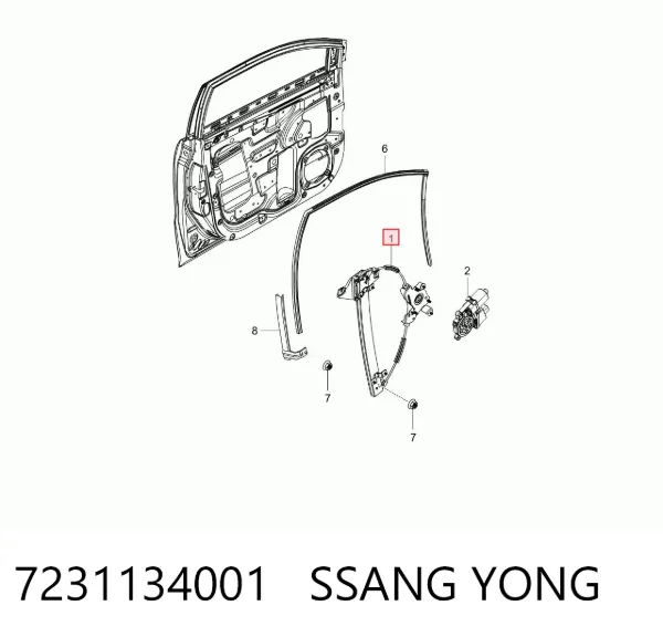 Mechanizm podnoszenia szyby drzwi przednich lewych SsangYong Korando C