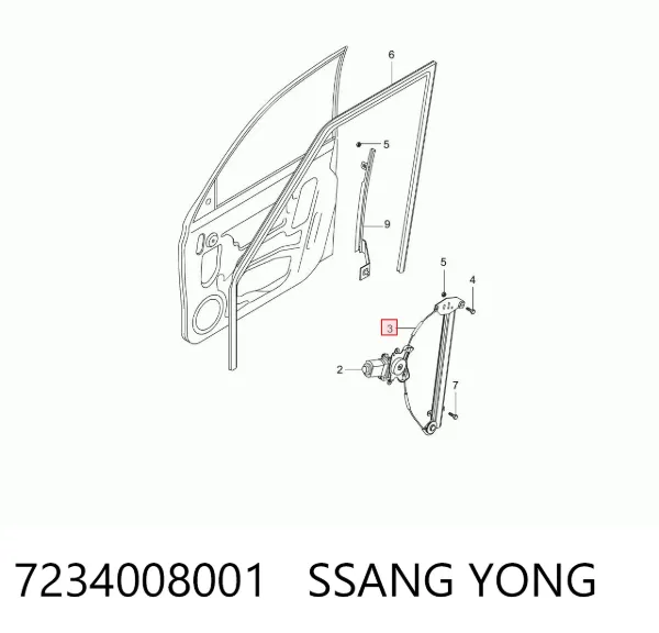 Mechanizm podnoszenia szyby drzwi przednich prawych SsangYong Rexton I