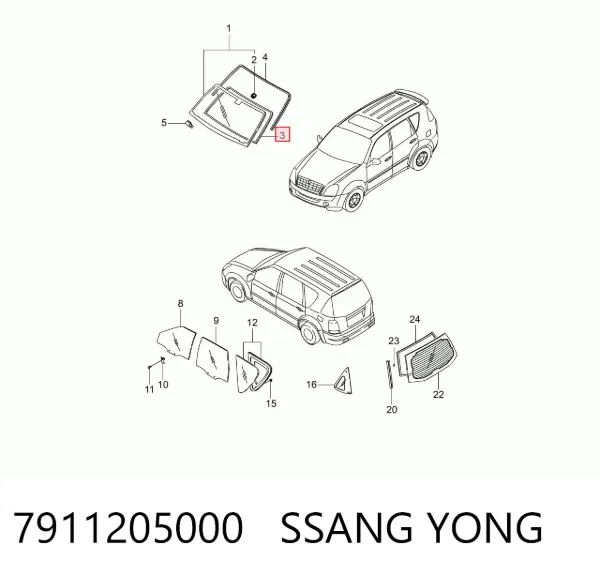 Uszczelka szyby przedniej 7911205000 Ssang Yong