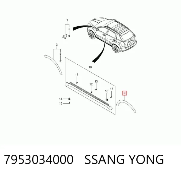 Poszerzenie (nakładka) reperaturki tylnego błotnika lewy 7953034000 Ssang Yong