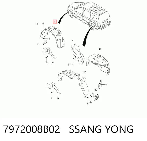 Nadkole błotnika przedniego prawe 7972008B02 Ssang Yong