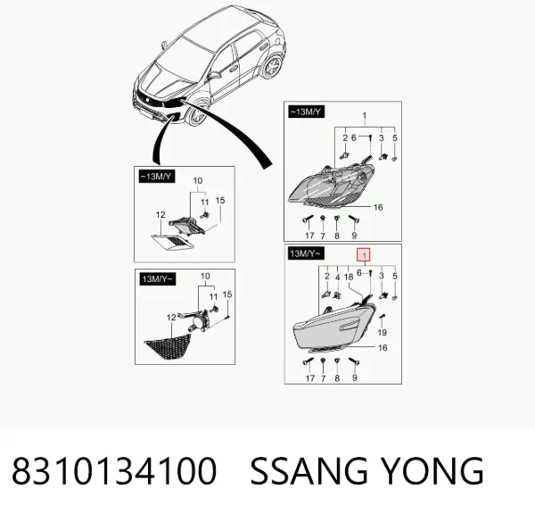 Reflektor lewy 8310134100 Ssang Yong
