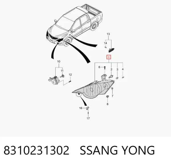 Reflektor prawy SsangYong Actyon CJ