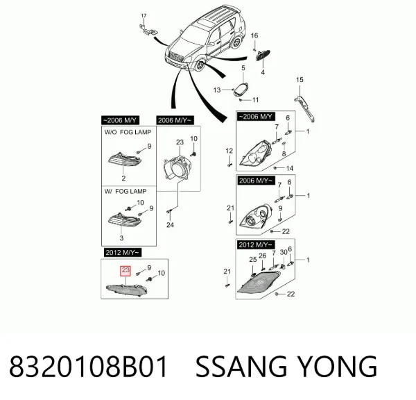 Lampa przeciwmgielna lewa 8320108B01 Ssang Yong