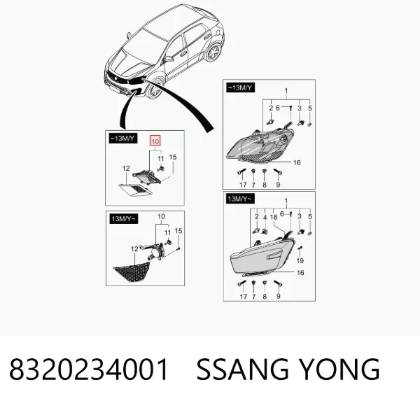 Lampa przeciwmgielna prawa 8320234001 Ssang Yong
