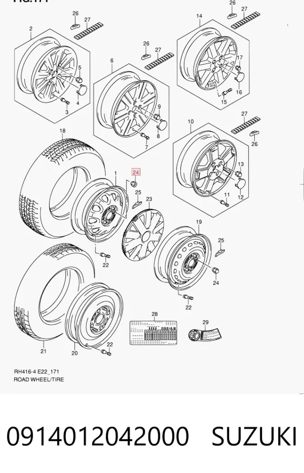 Nakrętka koła 0914012042000 Suzuki