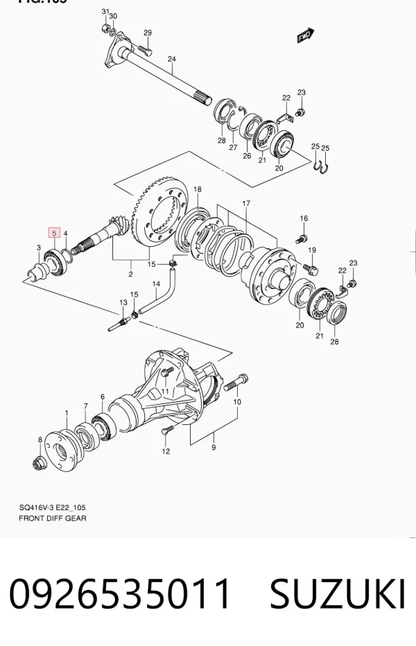 Łożysko końcówki przedniego mostu wewnętrzne 0926535011 Suzuki