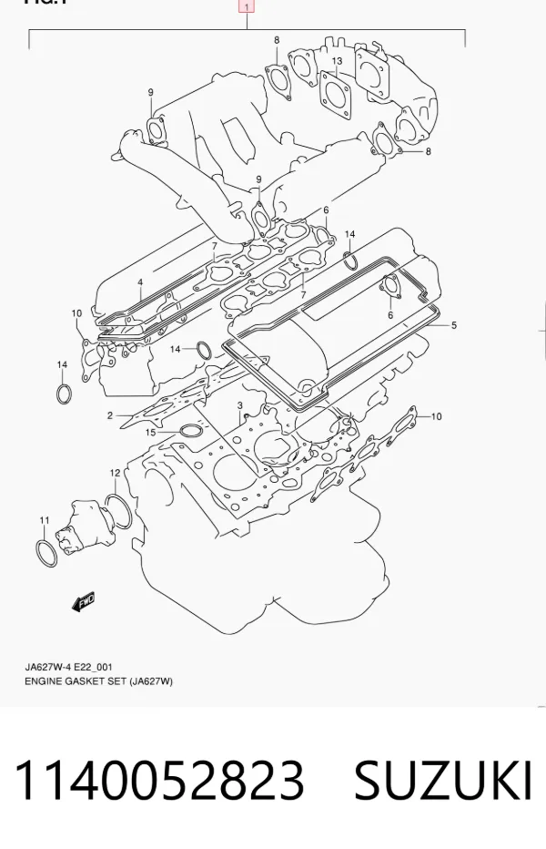 Zestaw uszczelek silnika górny 1140052823 Suzuki
