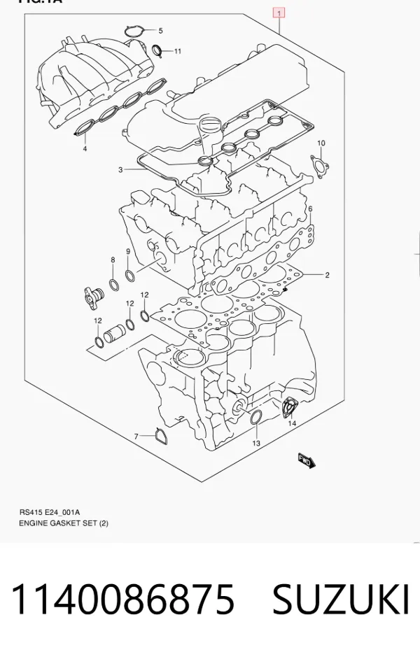 Zestaw uszczelek silnika górny 1140086875 Suzuki