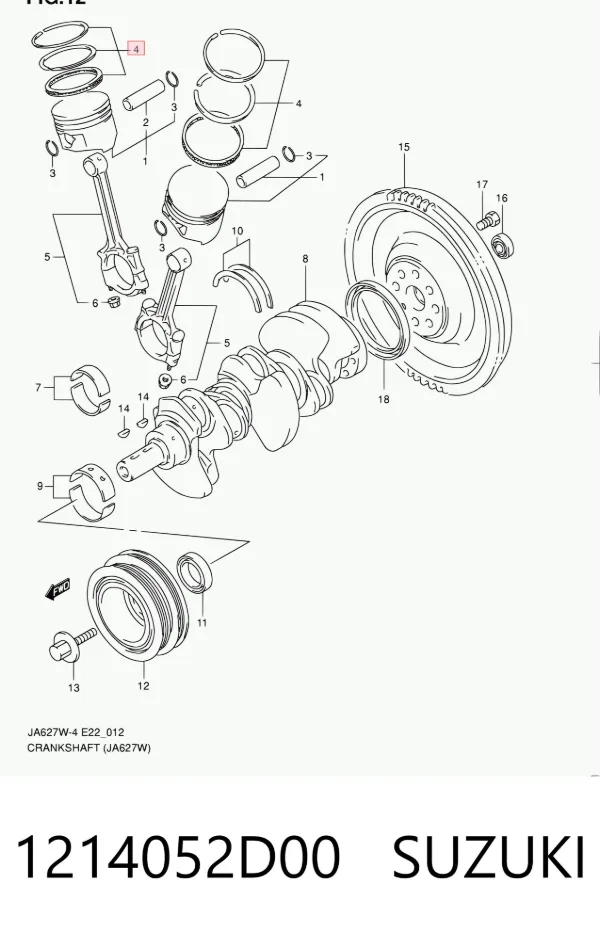 Zestaw pierścieni tłokowych do silnika, STD 1214052D00 Suzuki
