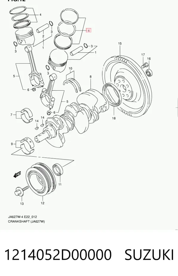 Zestaw pierścieni tłokowych do silnika, STD 1214052D00000 Suzuki