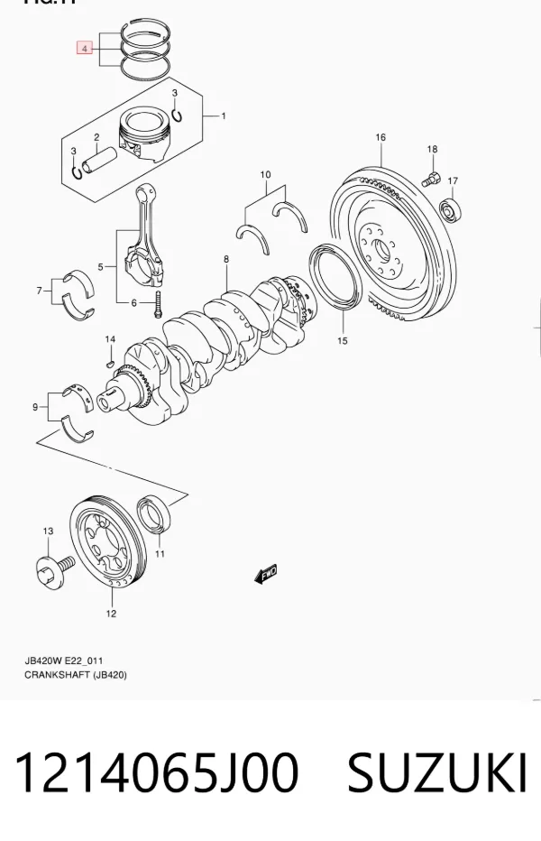 Pierścienie tłokowe na 1 cylinder, STD. 1214065J00 Suzuki