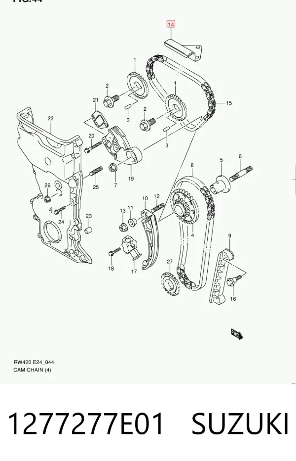 Tłumik drgań łańcucha rozrządu górny (głowica cylindrów) 1277277E01 Suzuki