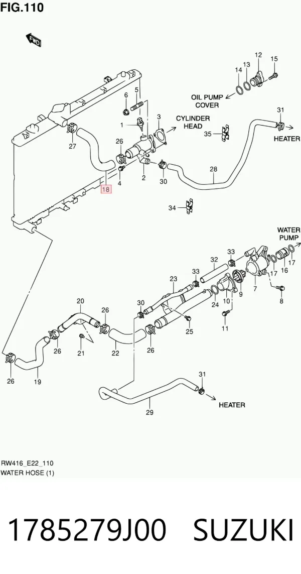Przewód (króciec) chłodnicy górny 1785279J00 Suzuki