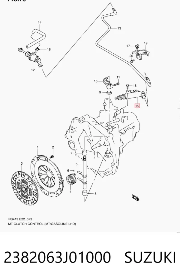 Cylinder roboczy sprzęgła (wysprzęglik) w komplecie z łożyskiem wyciskowym 2382063J01000 Suzuki