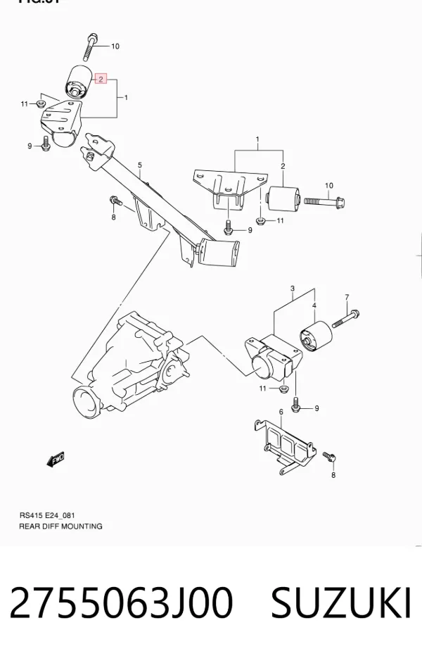 Silentblock trawersu do mocowania tylnego reduktora tylny 2755063J00 Suzuki