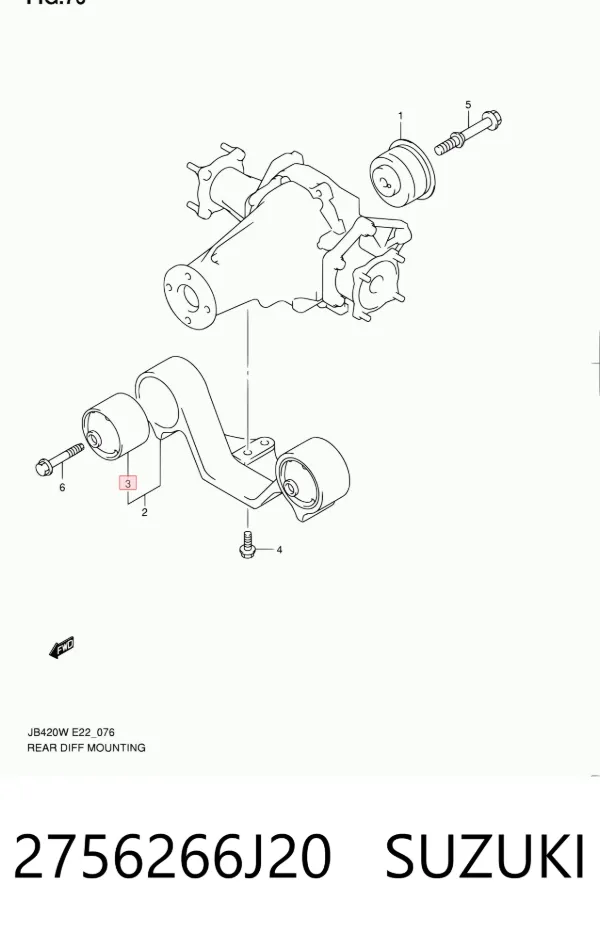 Silentblock trawersu do mocowania tylnego reduktora przedni 2756266J20 Suzuki