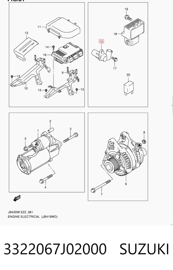 Czujnik położenia wału korbowego 3322067J02000 Suzuki