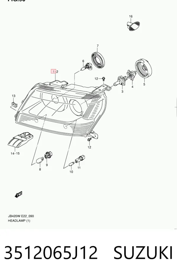 Reflektor prawy 3512065J12 Suzuki