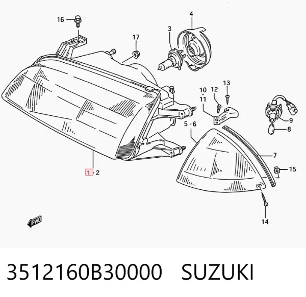 Reflektor prawy Suzuki Swift II