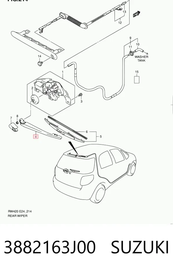 Ramię wycieraczki szyby tylnej 3882163J00 Suzuki