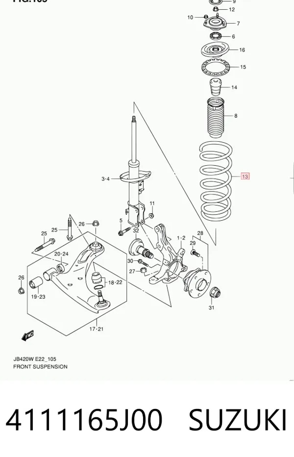 Sprężyna przednia 4111165J00 Suzuki
