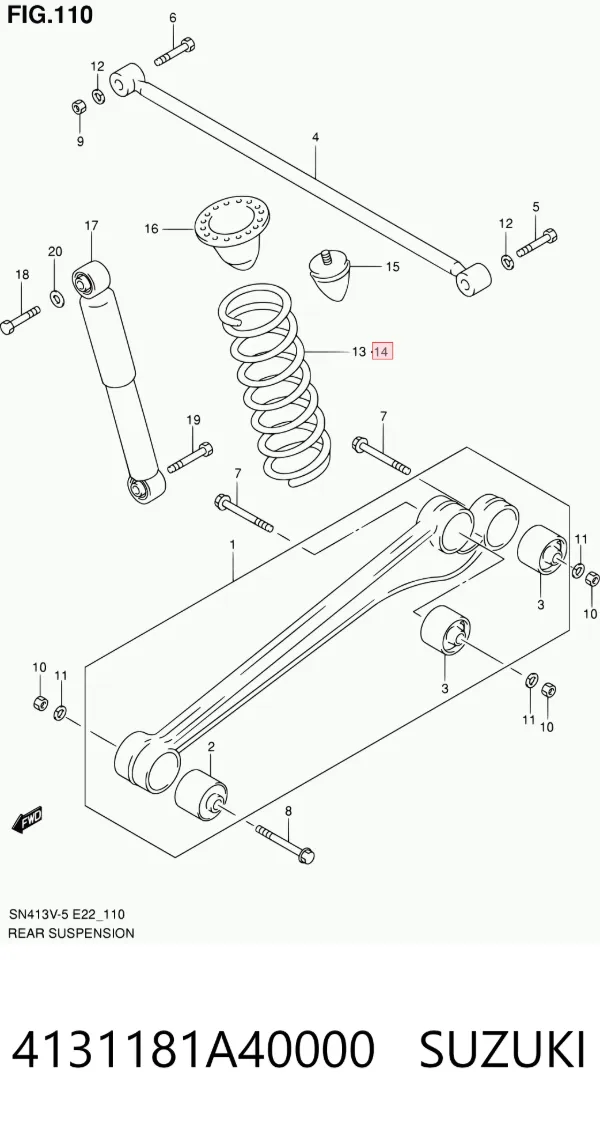 Sprężyna tylna 4131181A40000 Suzuki
