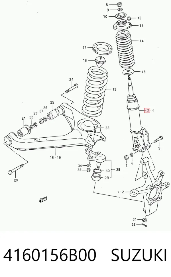 Amortyzator przedni prawy 4160156B00 Suzuki