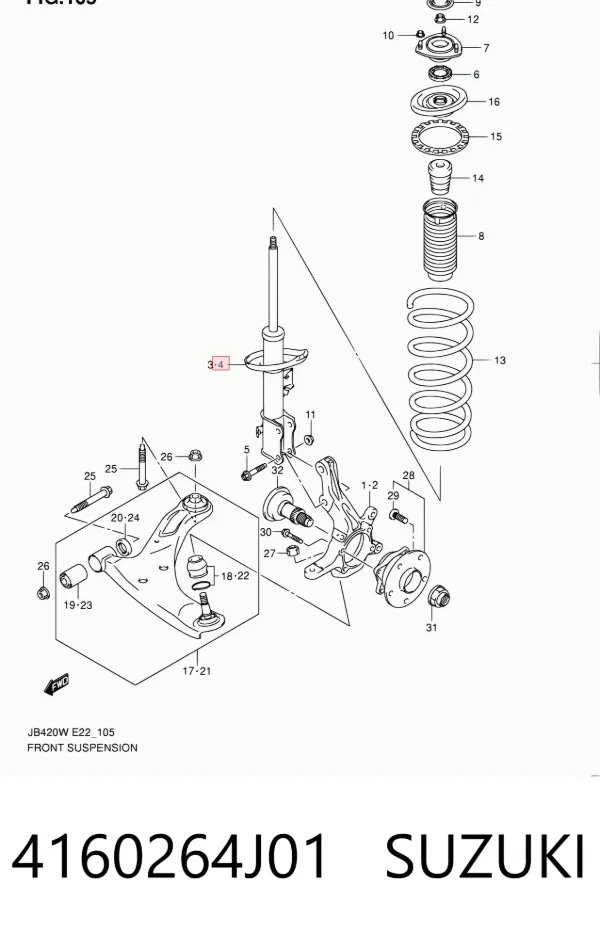 Amortyzator przedni lewy 4160264J01 Suzuki