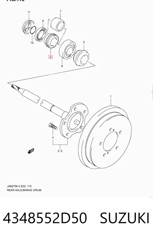Łożysko zewnętrzne półosi tylnego mostu 4348552D50 Suzuki