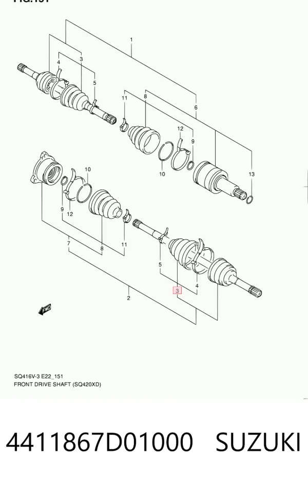 Osłona przegubu homokinetycznego półosi przedniej zewnętrzna 4411867D01000 Suzuki