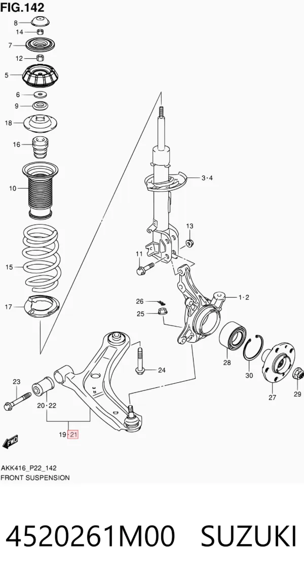 Wahacz zawieszenia przedniego dolny lewy 4520261M00 Suzuki