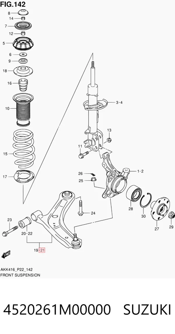 Wahacz zawieszenia przedniego dolny lewy 4520261M00000 Suzuki