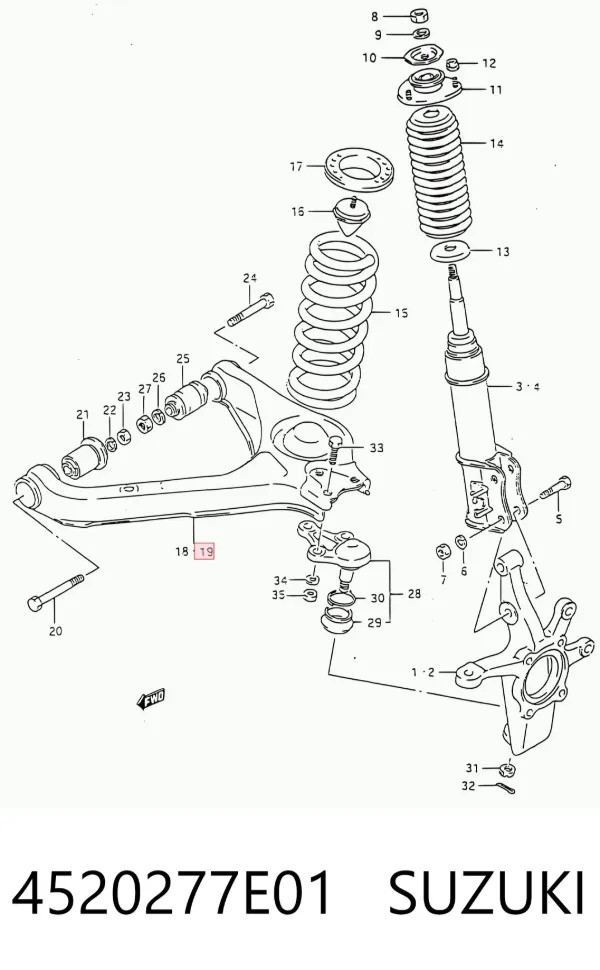 Wahacz zawieszenia przedniego dolny lewy 4520277E01 Suzuki