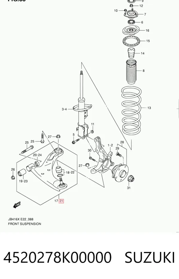 Wahacz zawieszenia przedniego dolny lewy 4520278K00000 Suzuki