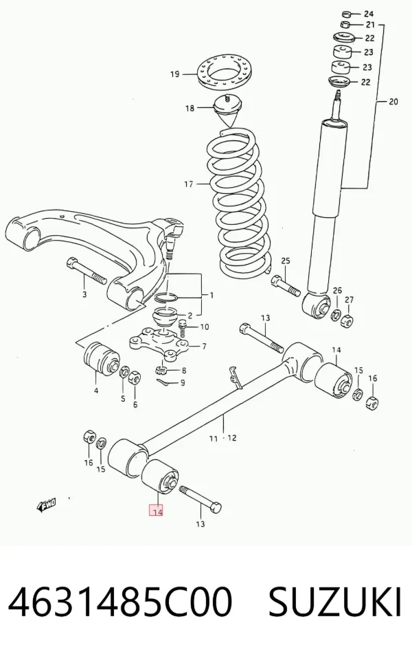 Silentblock wahacza podłużnego tylnego dolnego 4631485C00 Suzuki