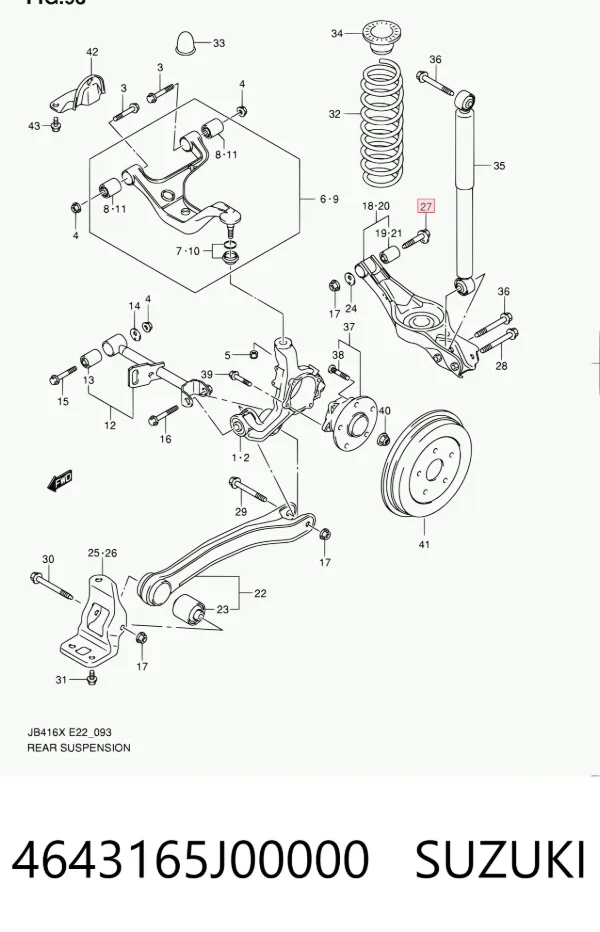 Śruba mocowania wahacza tylnego dolnego wewnętrzna 4643165J00000 Suzuki