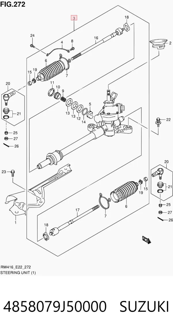 Listwa kierownicza (maglownica) 4858079J50000 Suzuki