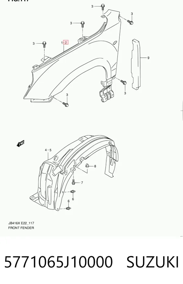 Błotnik przedni lewy 5771065J10000 Suzuki