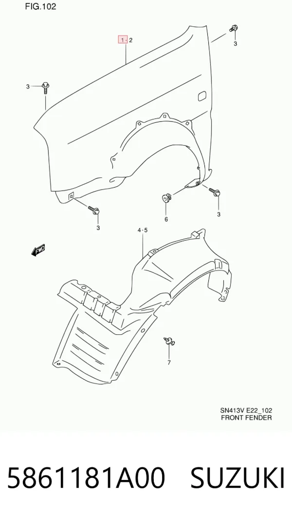 Błotnik przedni prawy Suzuki Jimny FJ